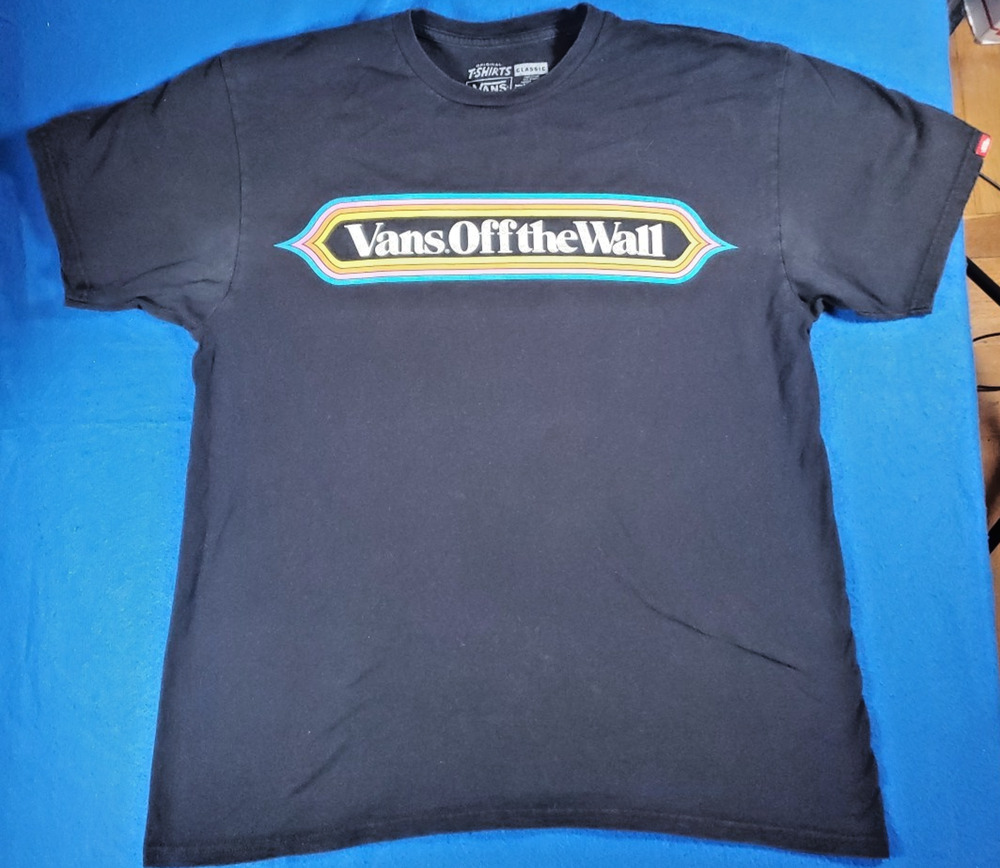 VANS OFF THE WALL RAINBOW T SHIRT BLACK Men's Size Large Classic